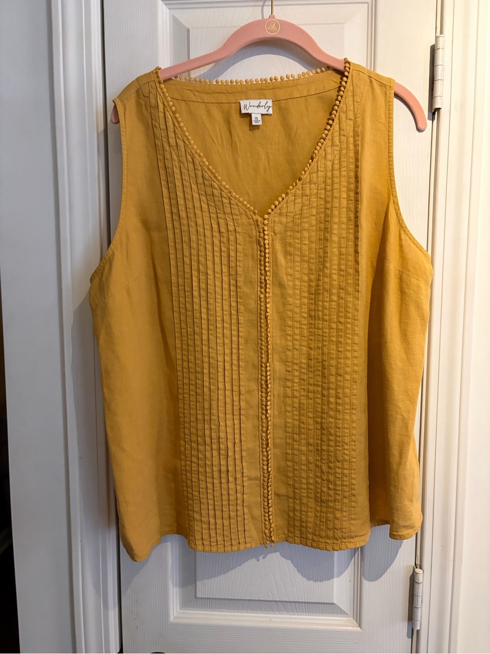 Wonderly Mustard Pintuck V-Neck Sleeveless Top